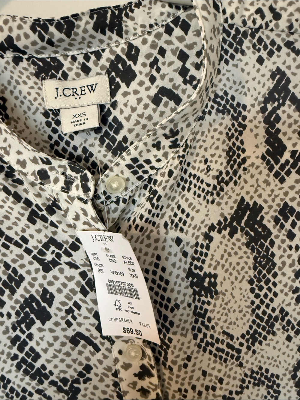 NEW J. Crew Snakeskin Button-Up Blouse - Size XXS - Picture 7 of 8